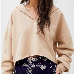 Cropped V Neck Hoodie Urban Outfitters